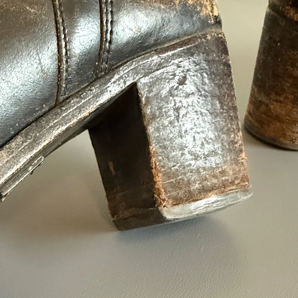 Frye Distressed Black Leather Mid Calf Boots with Buckle Detail - Picture 11 of 16